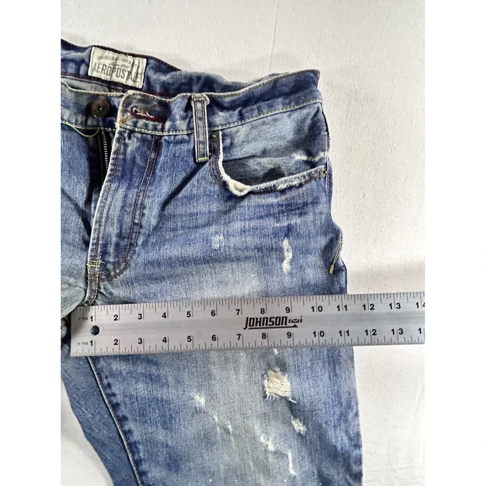 Aeropostale Mens Distressed Straight Leg Jeans‎ Blue Medium Wash Denim 33x27